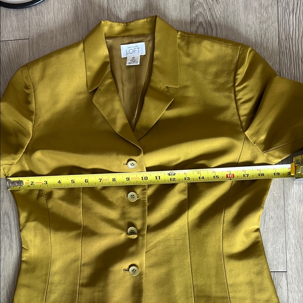 SILK BLAZER ANN TAYLOR LOFT Chartreuse Green Dupioni Silk comfortable holiday - Picture 12 of 15
